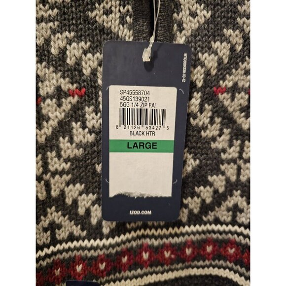 NWT‎ Men's IZOD Fair Isle 1/4 Zip Sweater Dark Gray Size Large - Picture 9 of 11